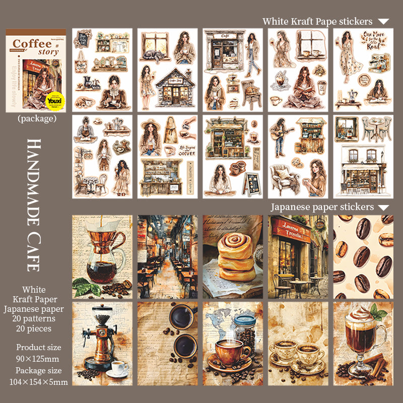 20sheets coffee paper+washi sticker book (TZB25071502)