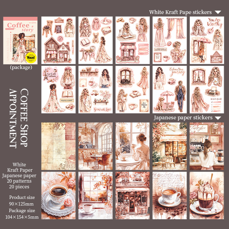 20sheets coffee paper+washi sticker book (TZB25071502)
