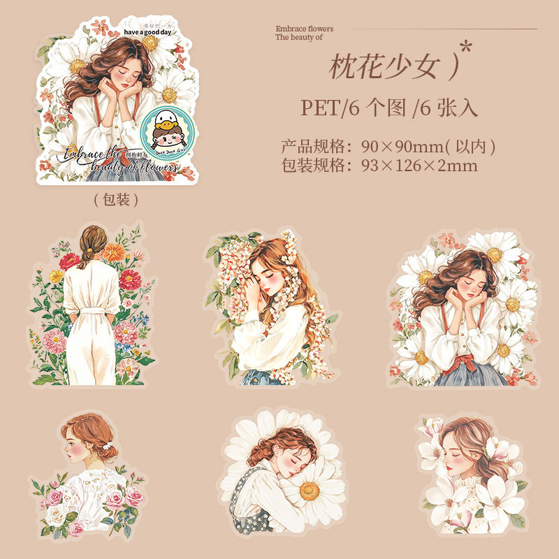 6pcs embrace flowers beauty sticker pack (S25070202)
