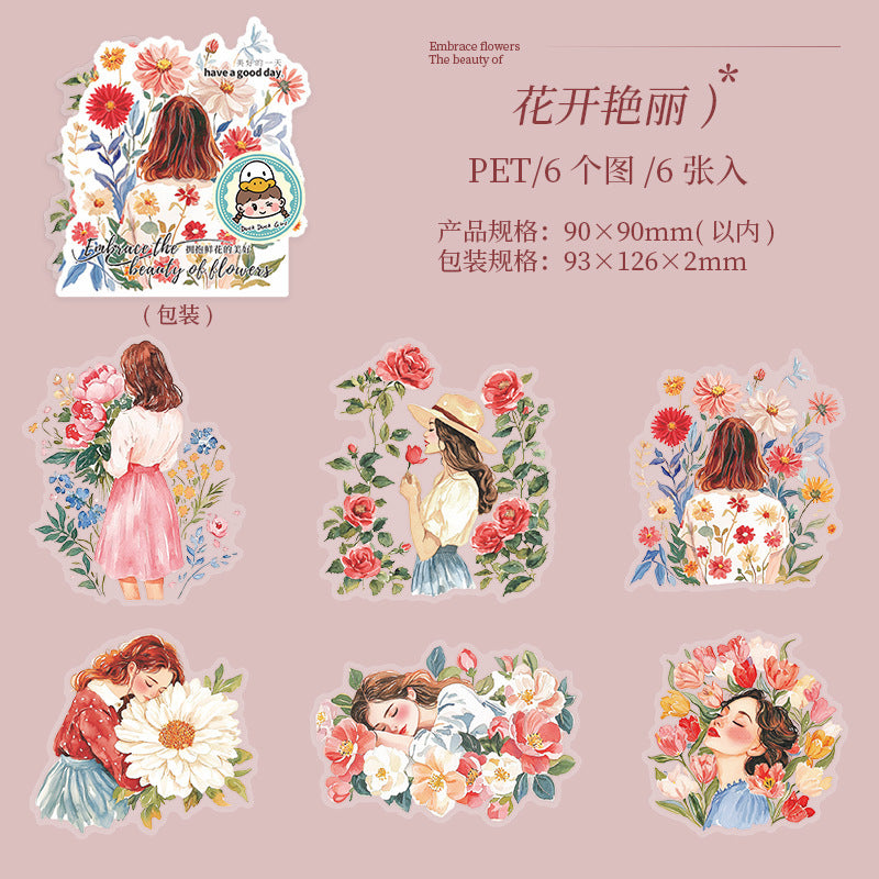 6pcs embrace flowers beauty sticker pack (S25070202)