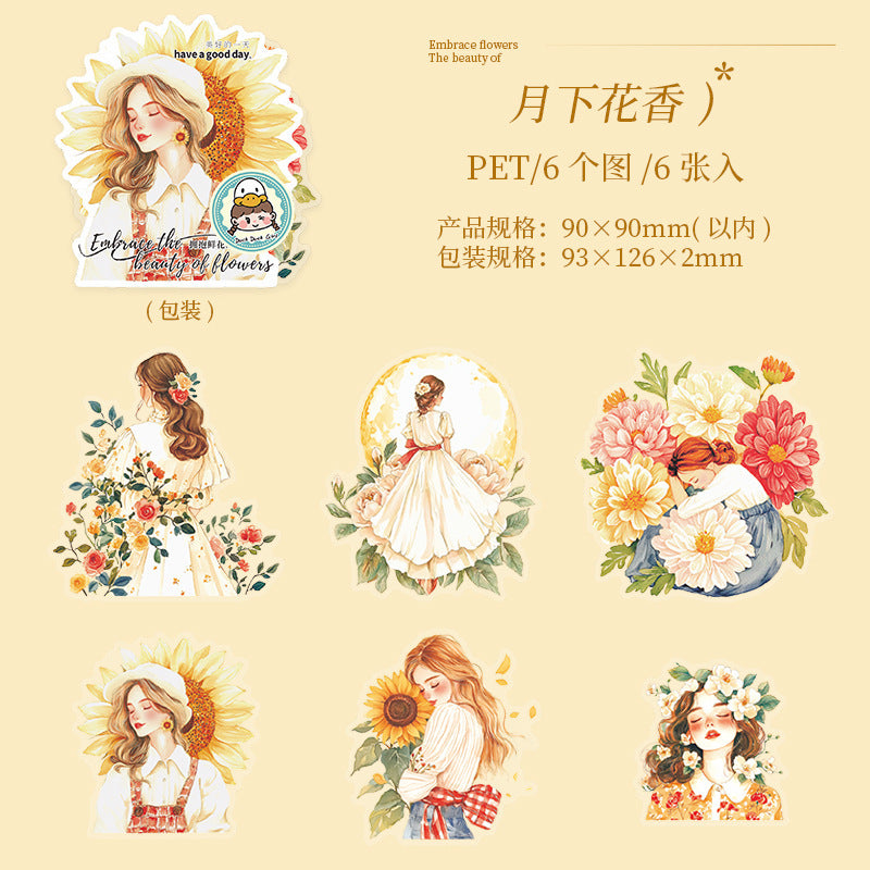6pcs embrace flowers beauty sticker pack (S25070202)