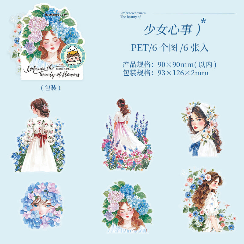 6pcs embrace flowers beauty sticker pack (S25070202)