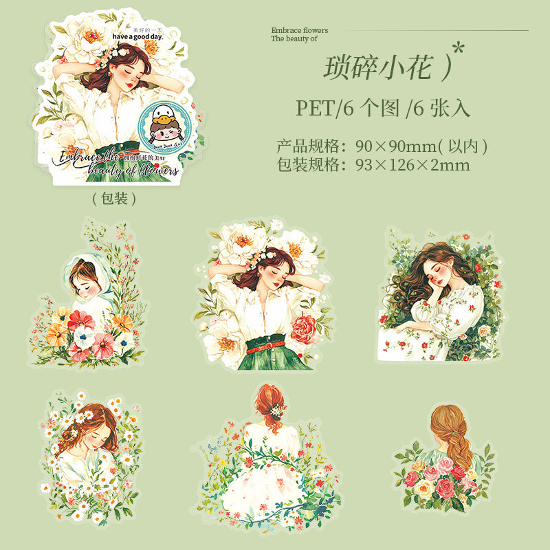 6pcs embrace flowers beauty sticker pack (S25070202)