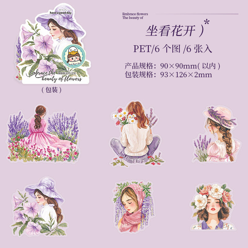 6pcs embrace flowers beauty sticker pack (S25070202)