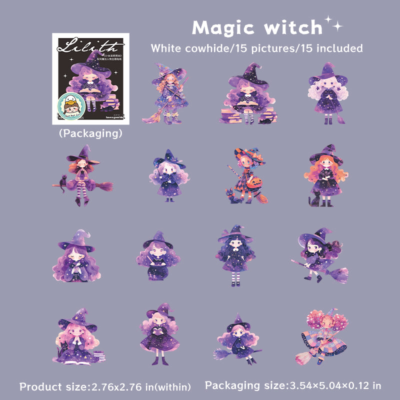 15pcs cute witches sticker pack (S25080603)