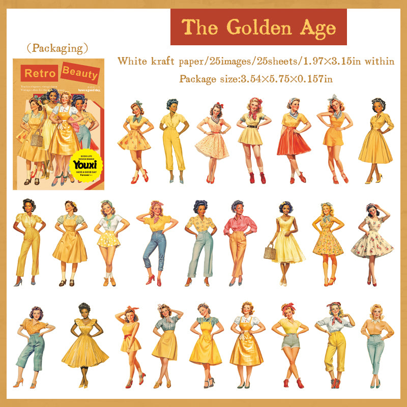25pcs retro beauty paper-sticker pack (S25072204)