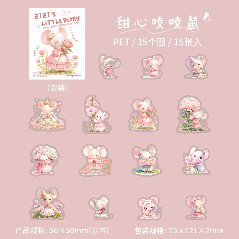 15pcs mouse zizi little dairy sticker pack (S25070804)