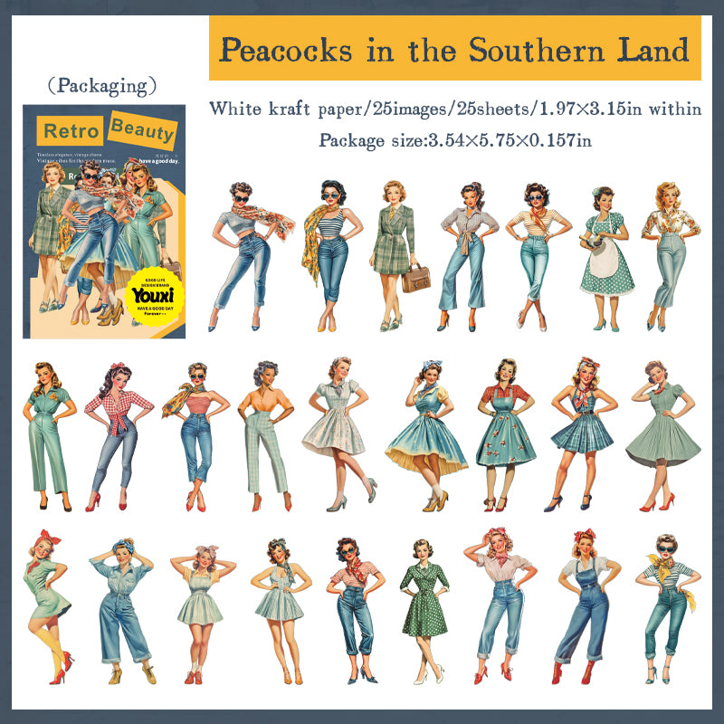 25pcs retro beauty paper-sticker pack (S25072204)
