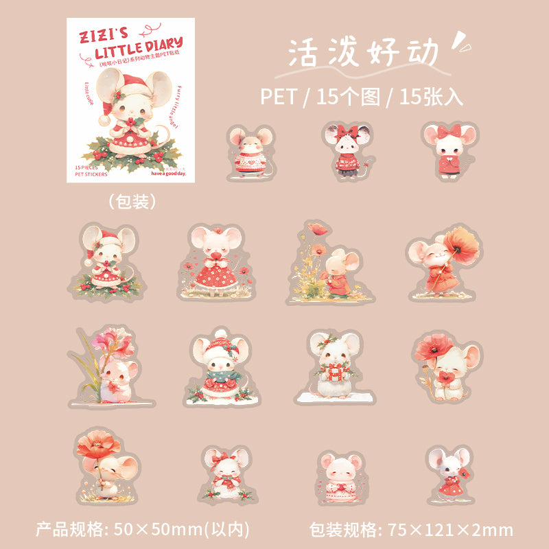 15pcs mouse zizi little dairy sticker pack (S25070804)