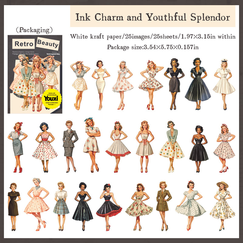 25pcs retro beauty paper-sticker pack (S25072204)