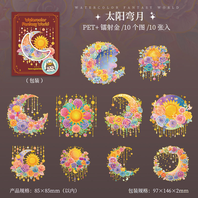 10pcs watercolor fantasy world sticker pack (S25071004)