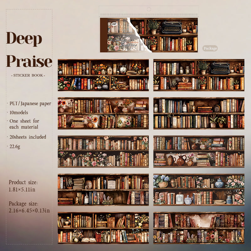 20sheets bookshelf PET+washi sticker book (TZB25081804)
