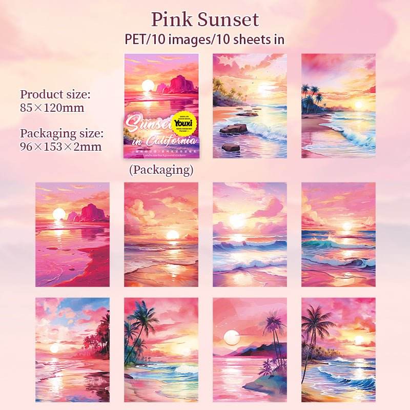 10pcs sunset in california sticker pack (S25071505)