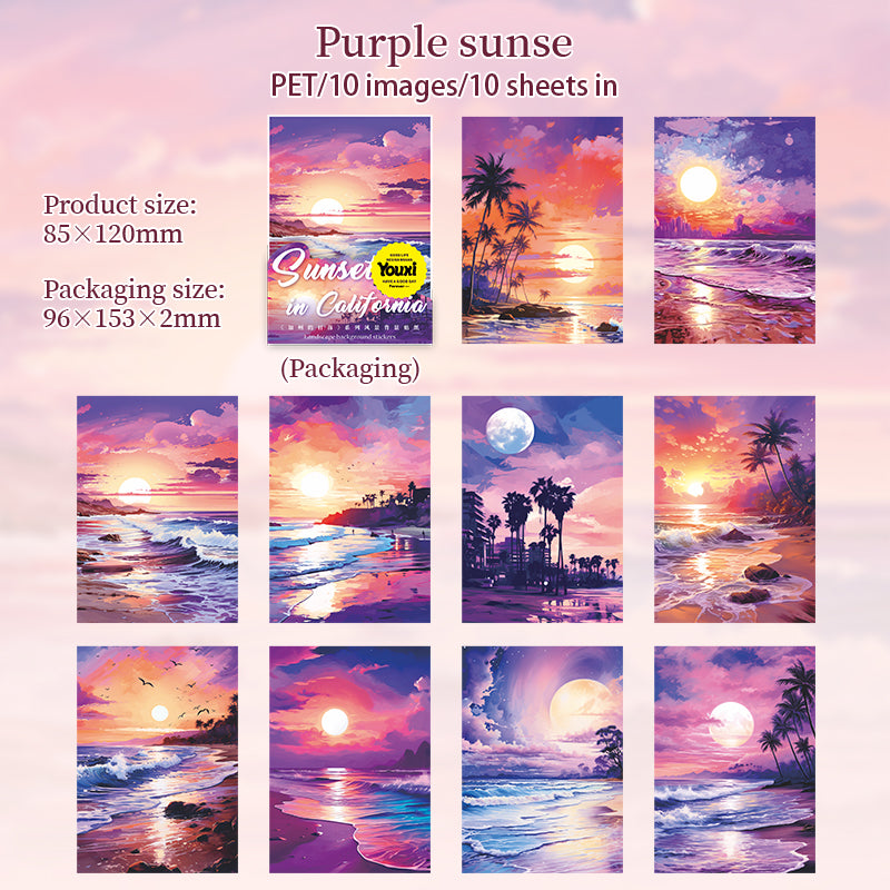 10pcs sunset in california sticker pack (S25071505)