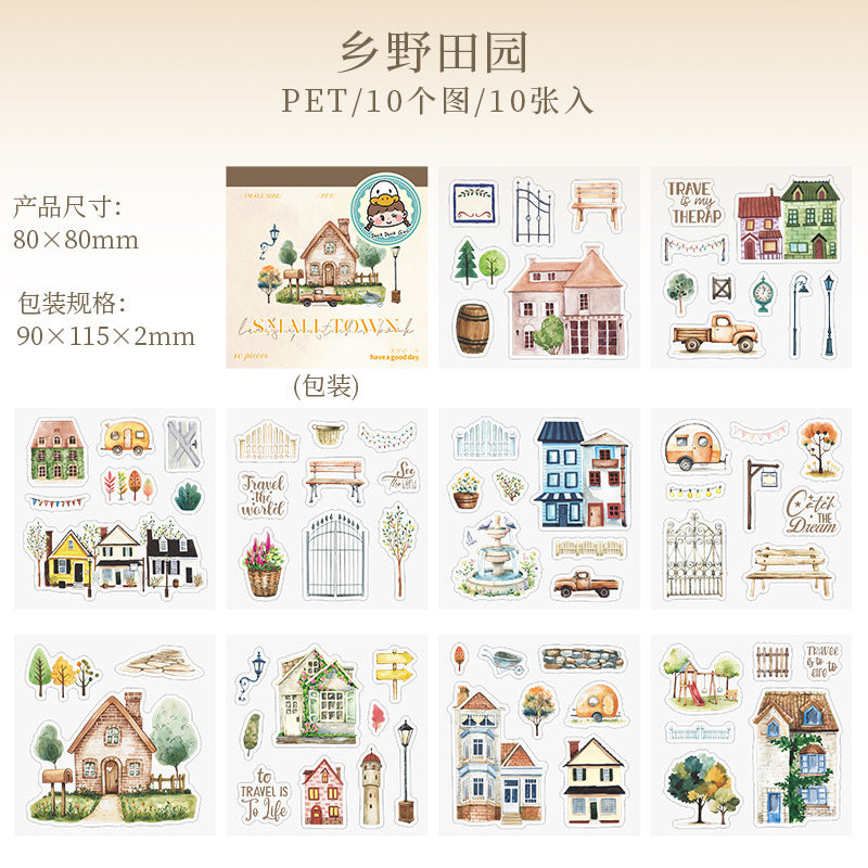 10pcs small town pre-cut sticker book (TZB25071005)