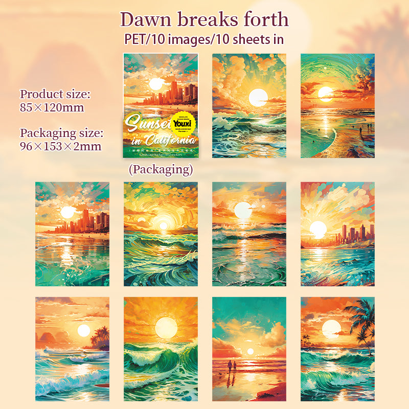 10pcs sunset in california sticker pack (S25071505)