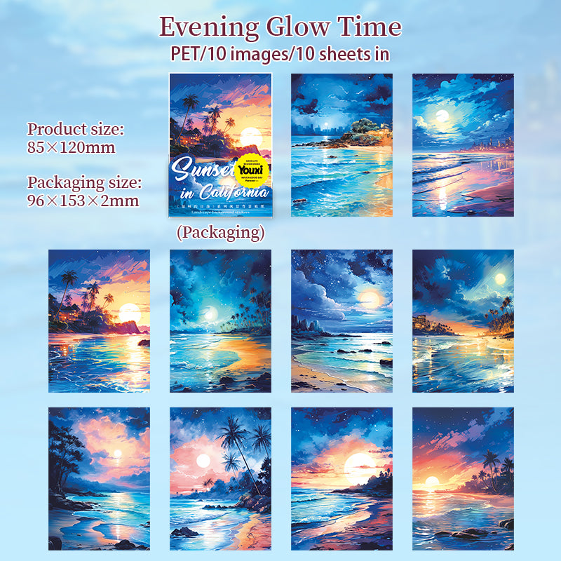 10pcs sunset in california sticker pack (S25071505)