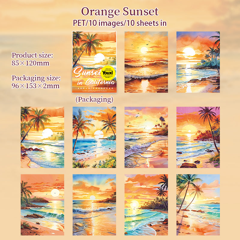 10pcs sunset in california sticker pack (S25071505)
