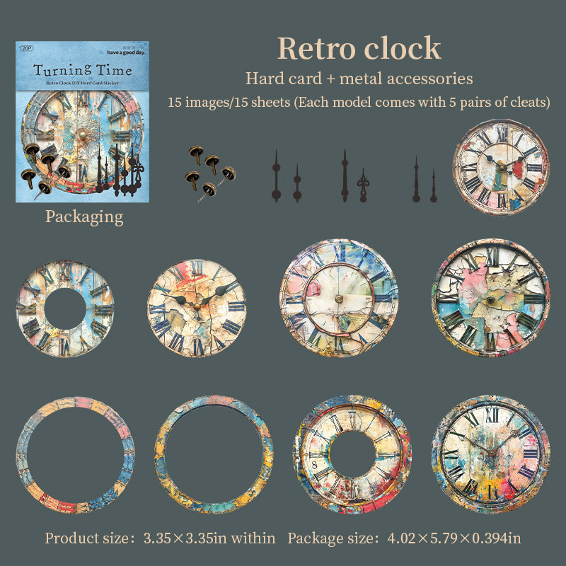 15pcs vintage clock sticker pack (S25112601)