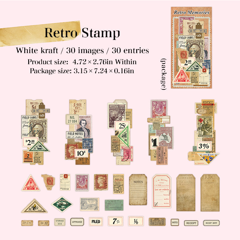 30pcs retro memory sticker+paper pack (P25101610)