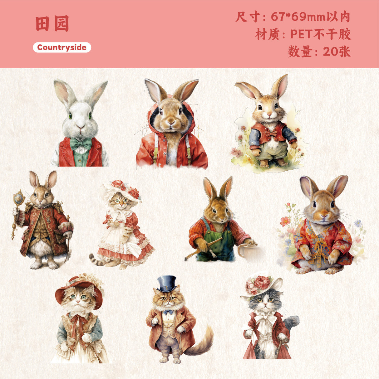 20pcs bunny cat PET-sticker pack (S25101613)