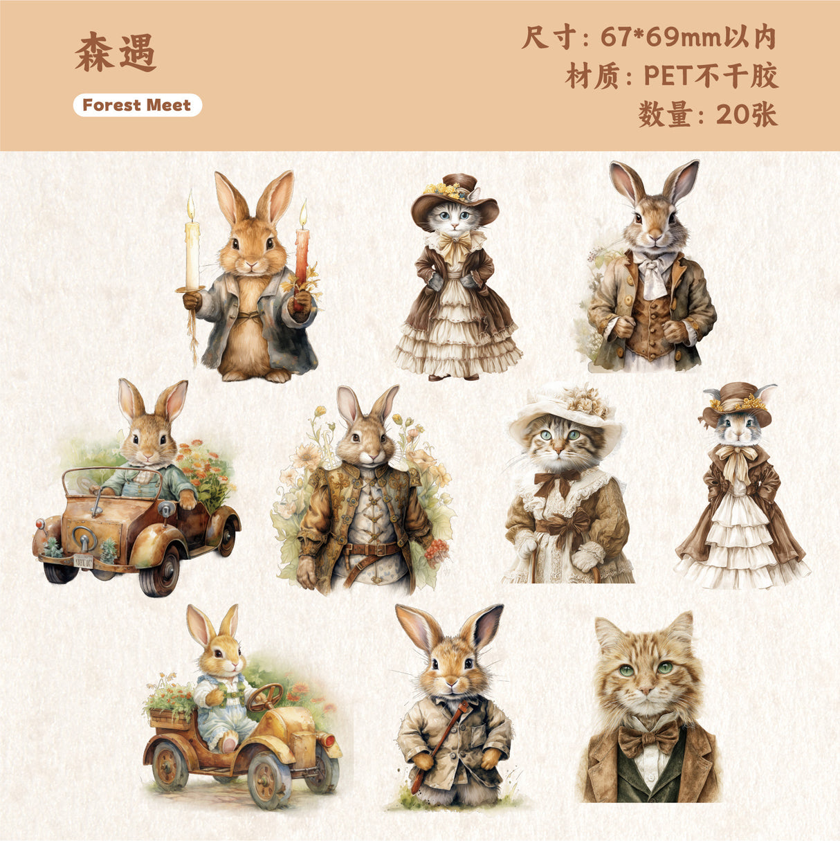 20pcs bunny cat PET-sticker pack (S25101613)