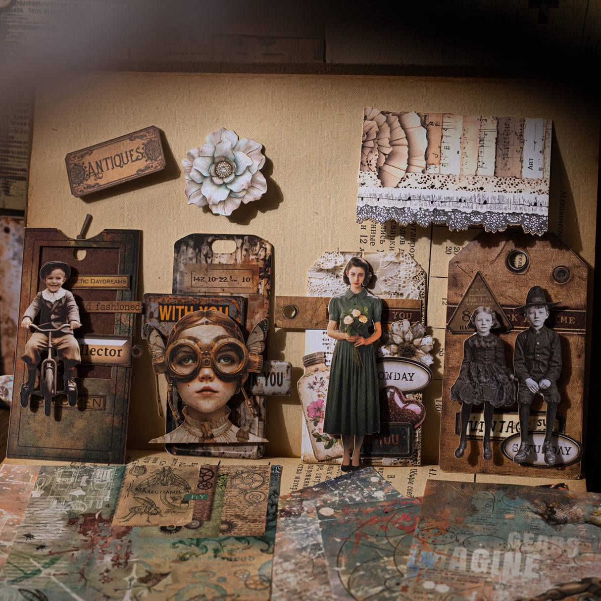 55pcs vintage sticker+ paper pack (S25032905)