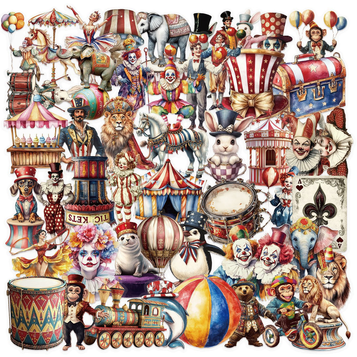 50pcs circus PET-sticker (S25100403)