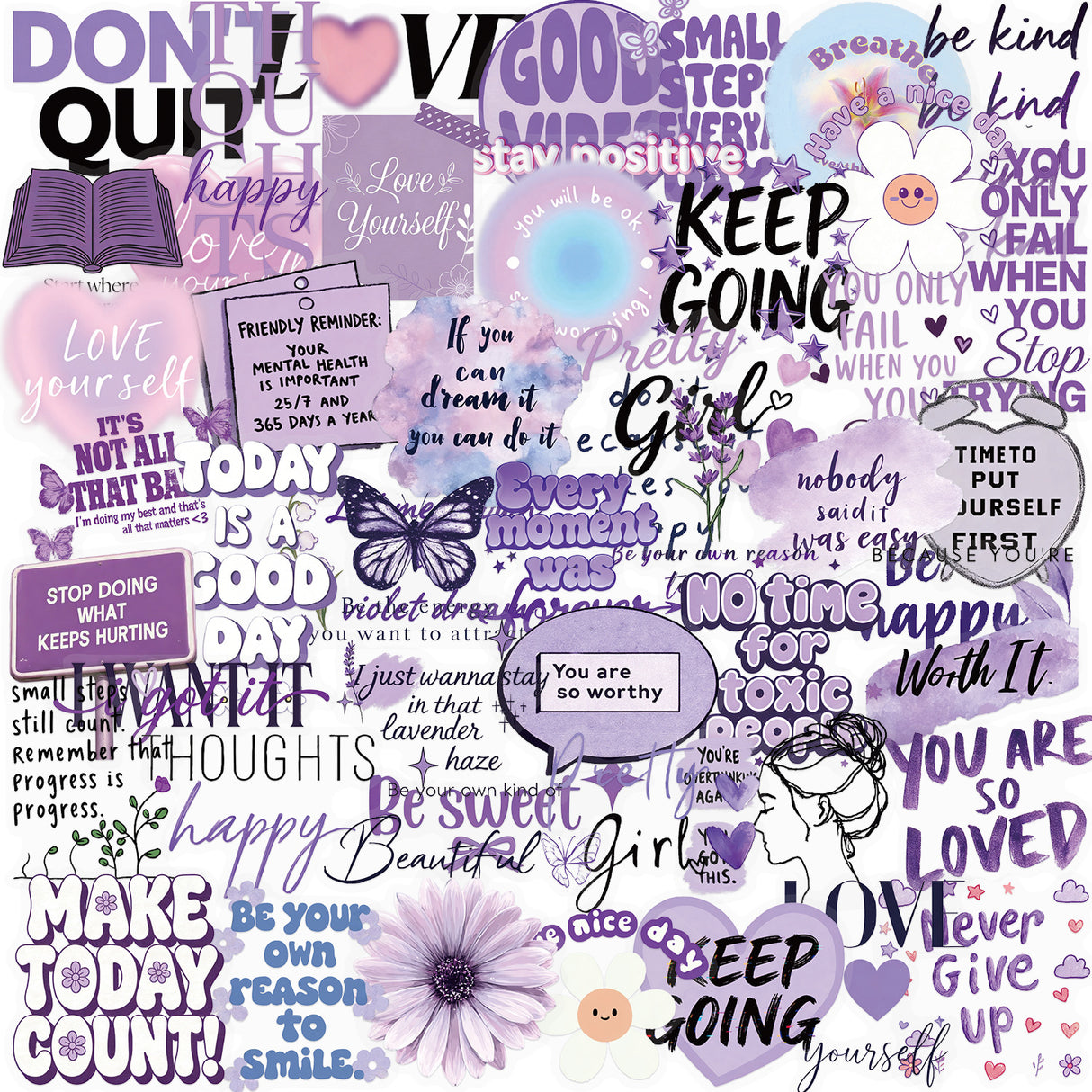 50pcs purple words sticker pack(S26041512)