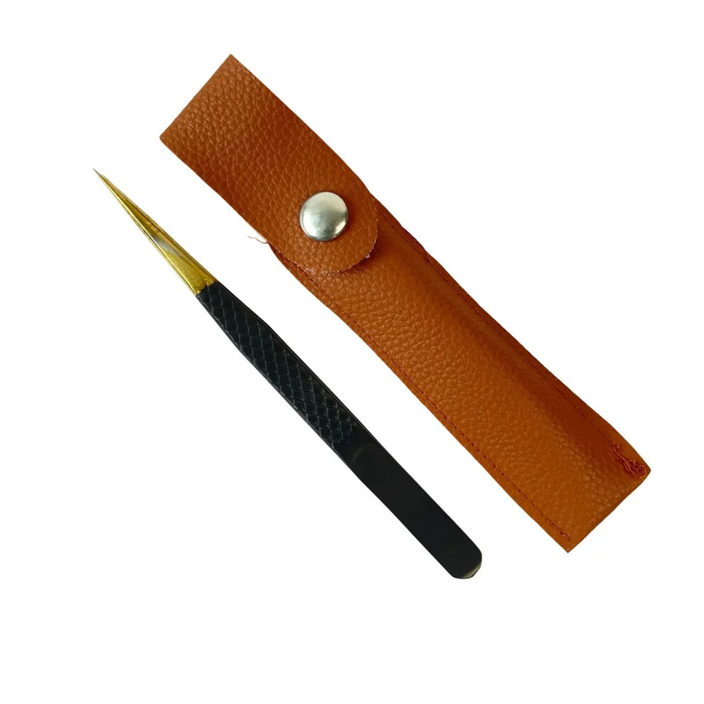 1pc Black gold tweezers with leather case (N25090506)