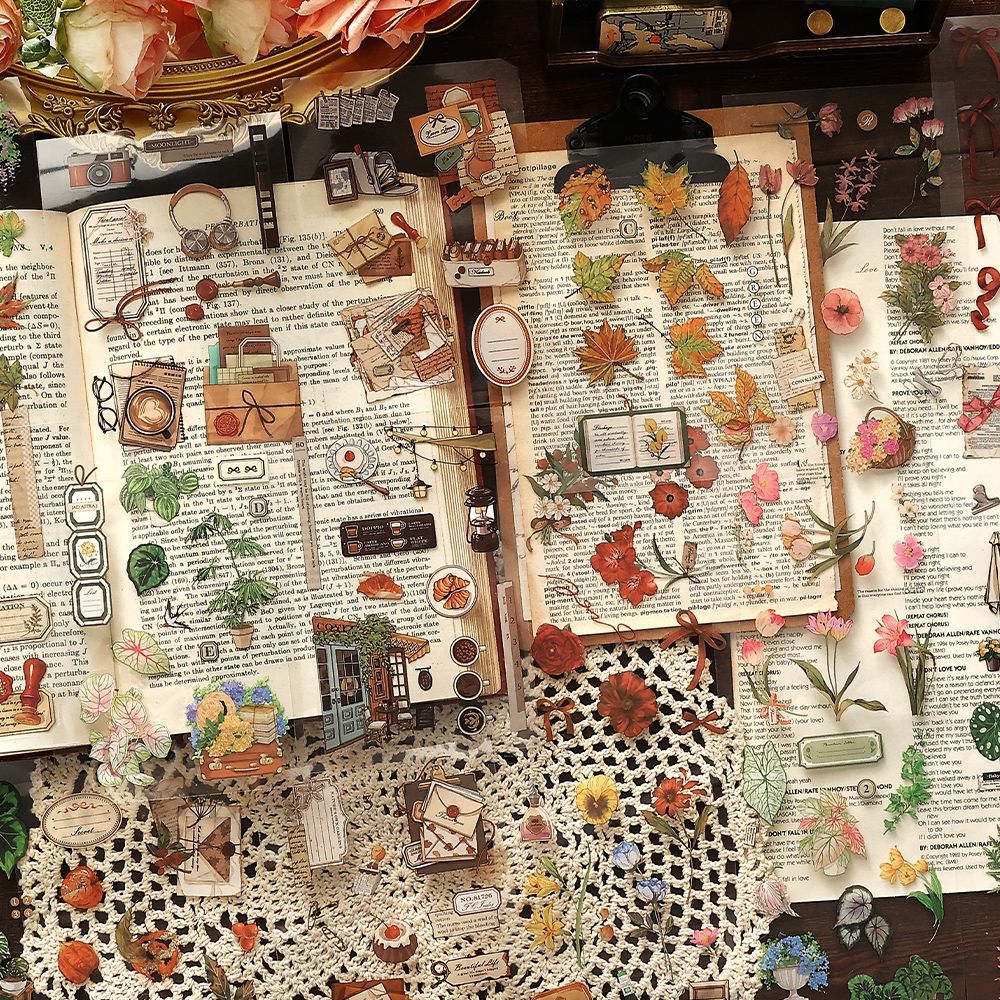 20 pages vintage botanical pre-cut PET sticker book(TZB26061701)
