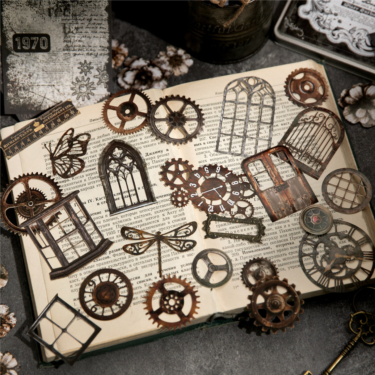 158pcs vintage sticker tin box (S25060706)