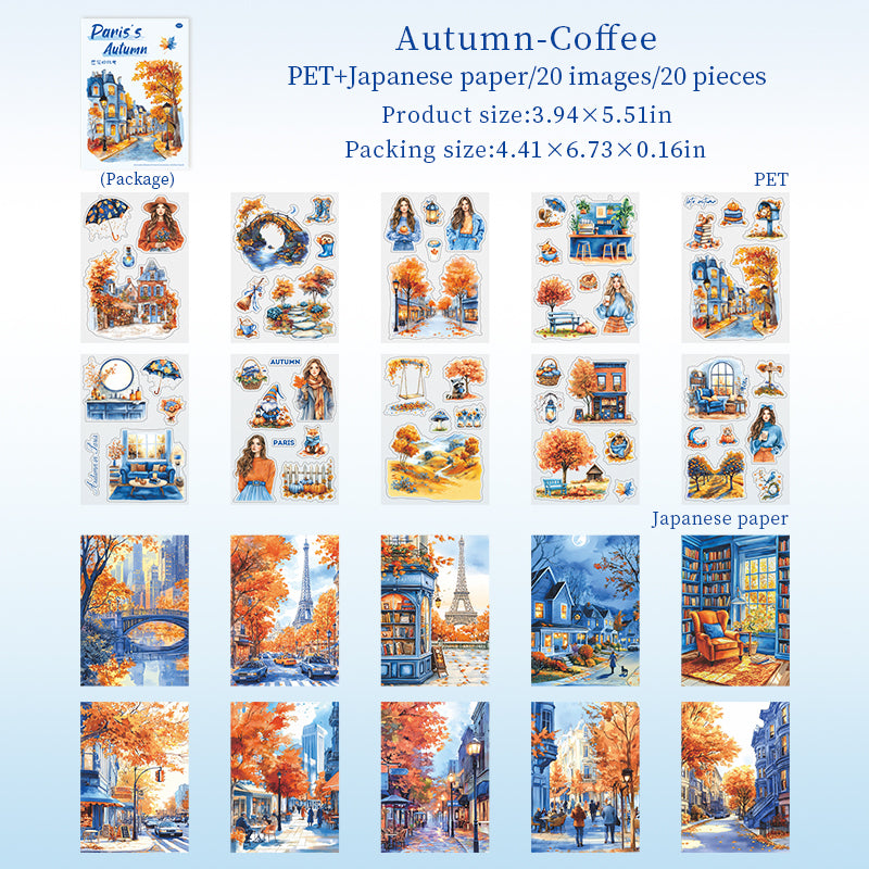 20sheets paris autumn PET+washi sticker book (TZB25091702)