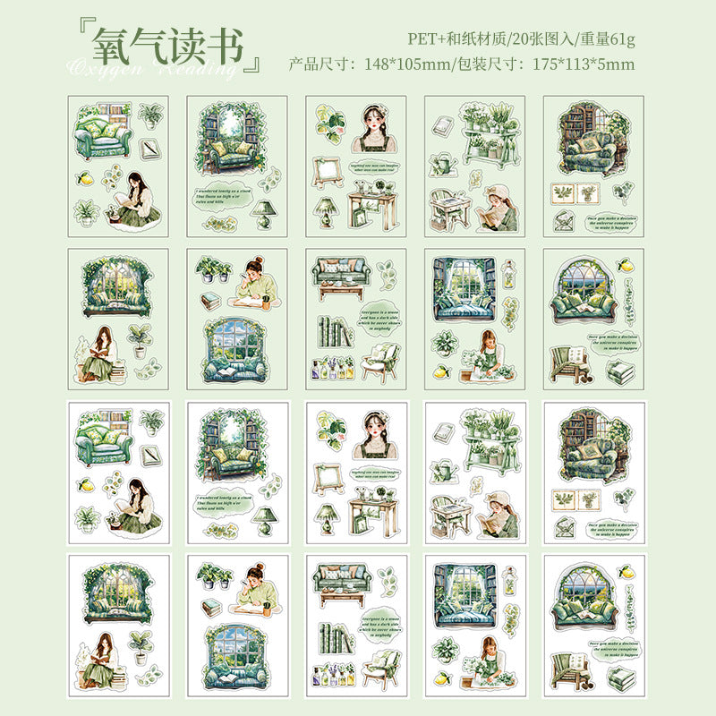 20sheets reading PET+washi sticker book (TZB25062301)