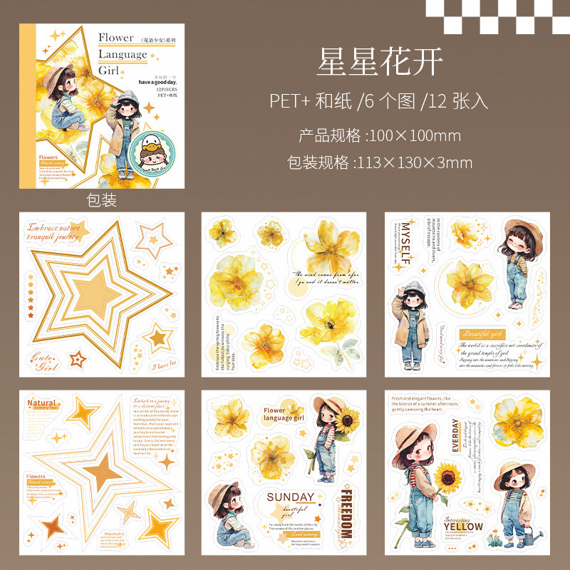 12sheets flower girl PET+washi sticker book (TZB25052411)