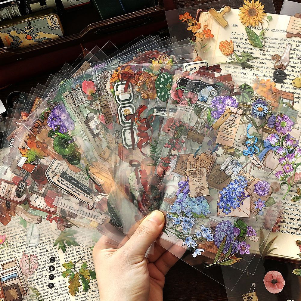 20 pages vintage botanical pre-cut PET sticker book(TZB26061701)