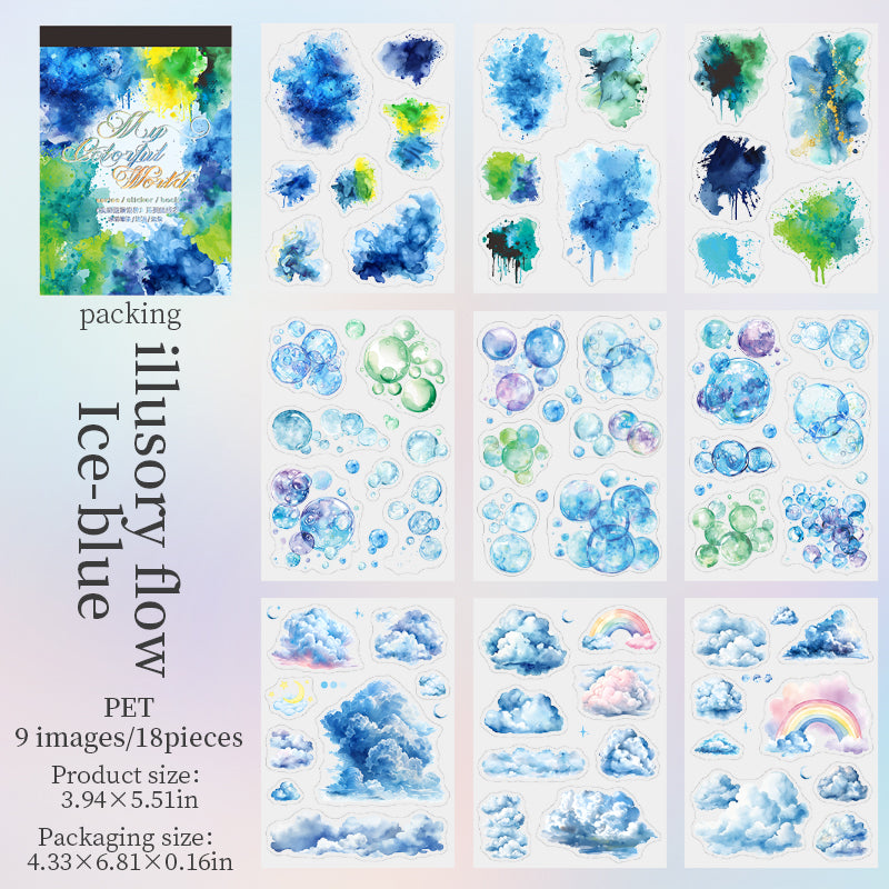18pcs colorful cloud bubble water-color PET- sticker book (TZB25062305)