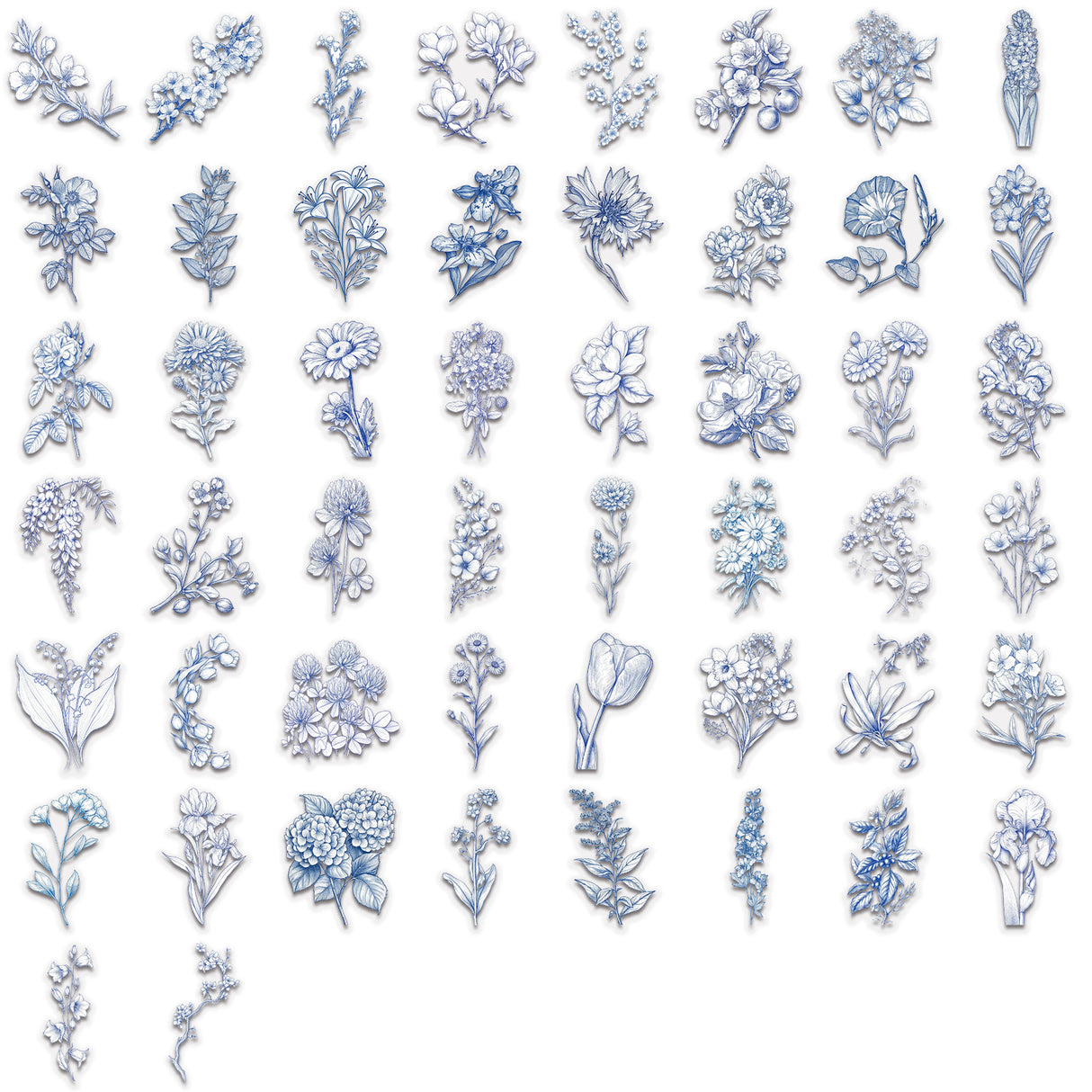 50pcs blue white flower sticker pack(S26062704)