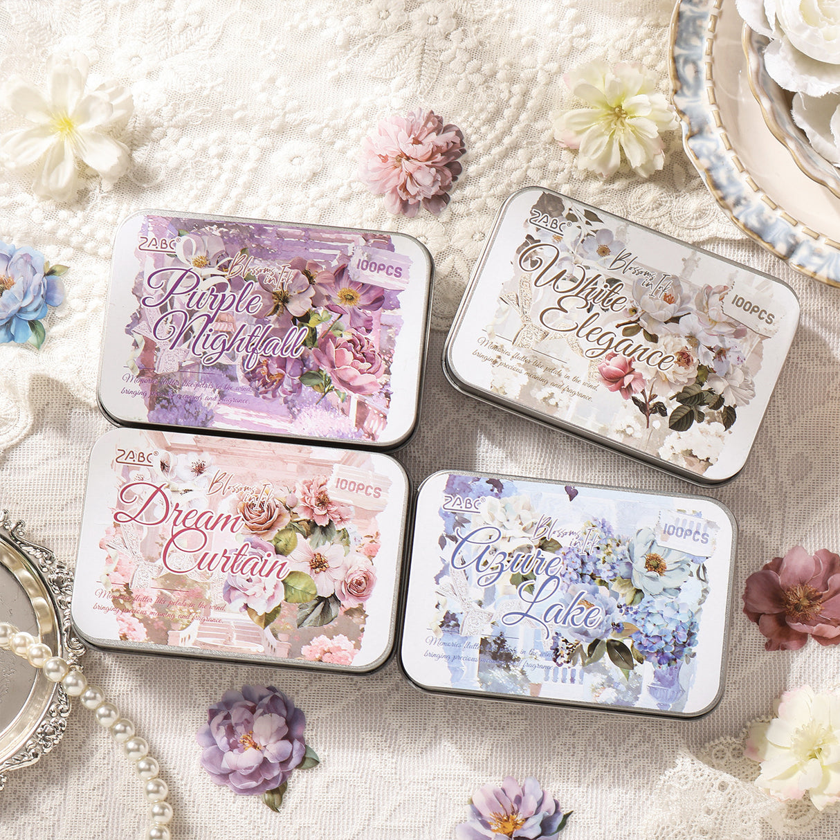 100pcs flower sticker tin box(S26071406)