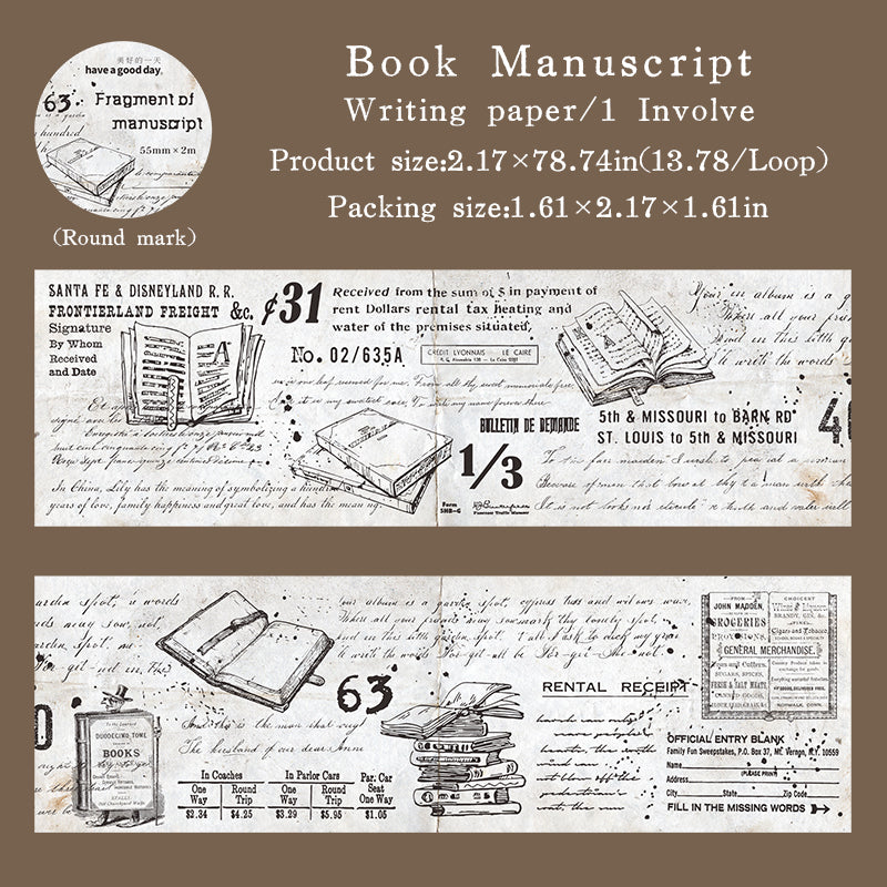 1 roll vintage manuscript washi-tape (T25110603)