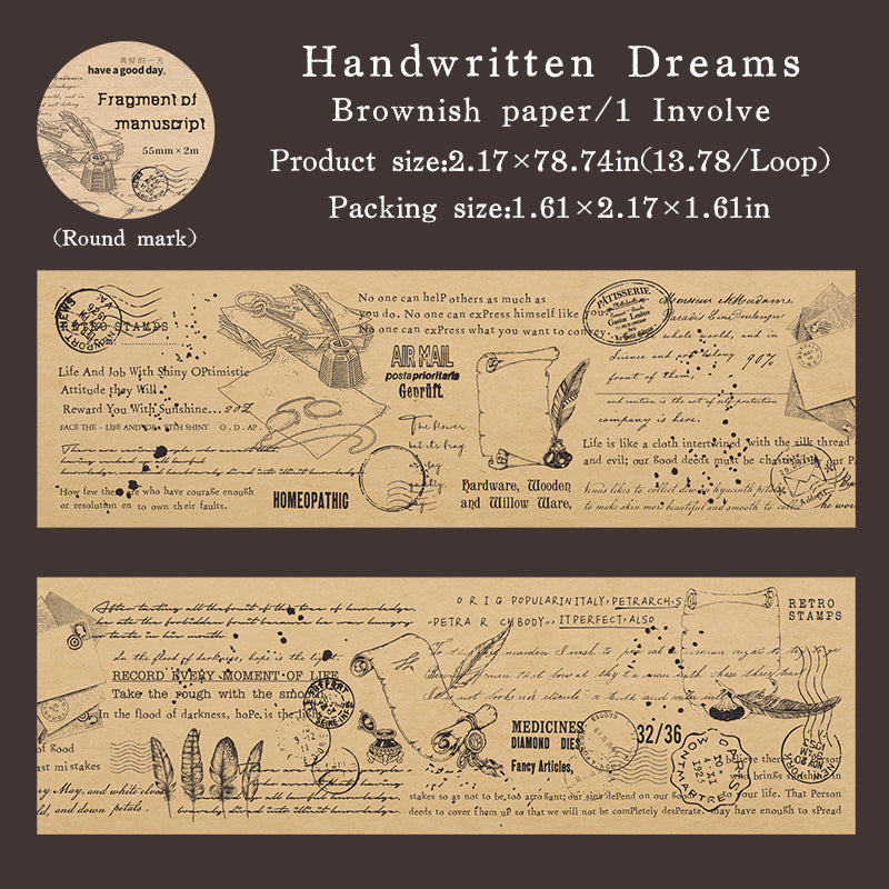 1 roll vintage manuscript washi-tape (T25110603)