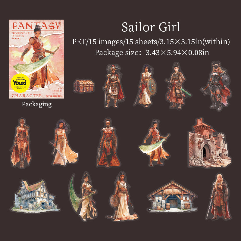 15pcs FANTASY professionals PET-sticker pack (S25062704)