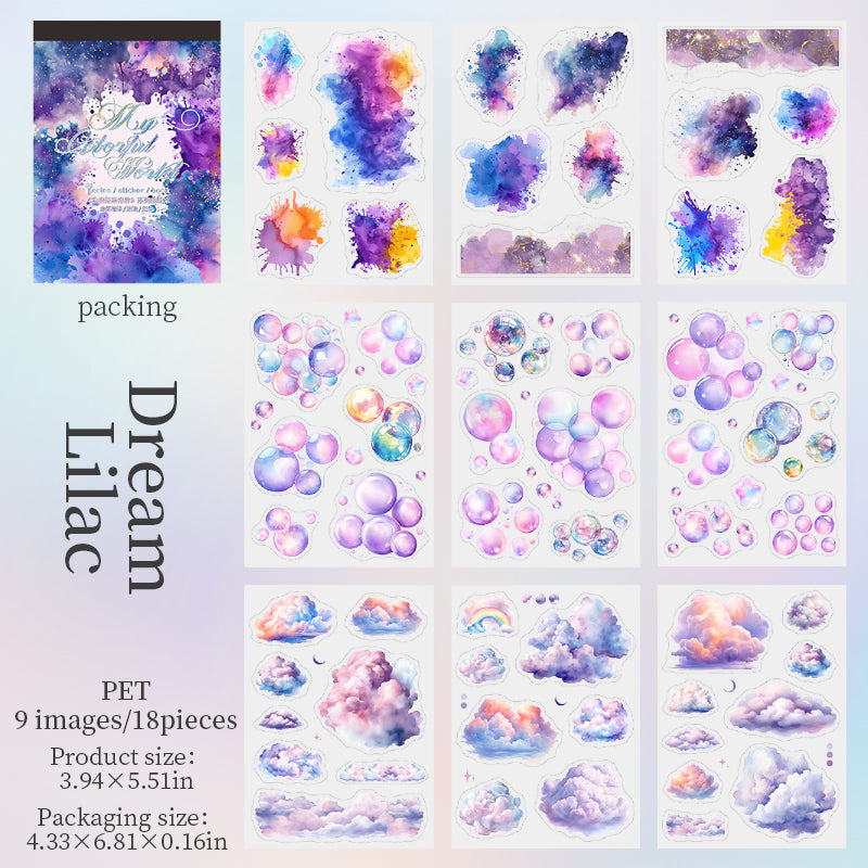 18pcs colorful cloud bubble water-color PET- sticker book (TZB25062305)