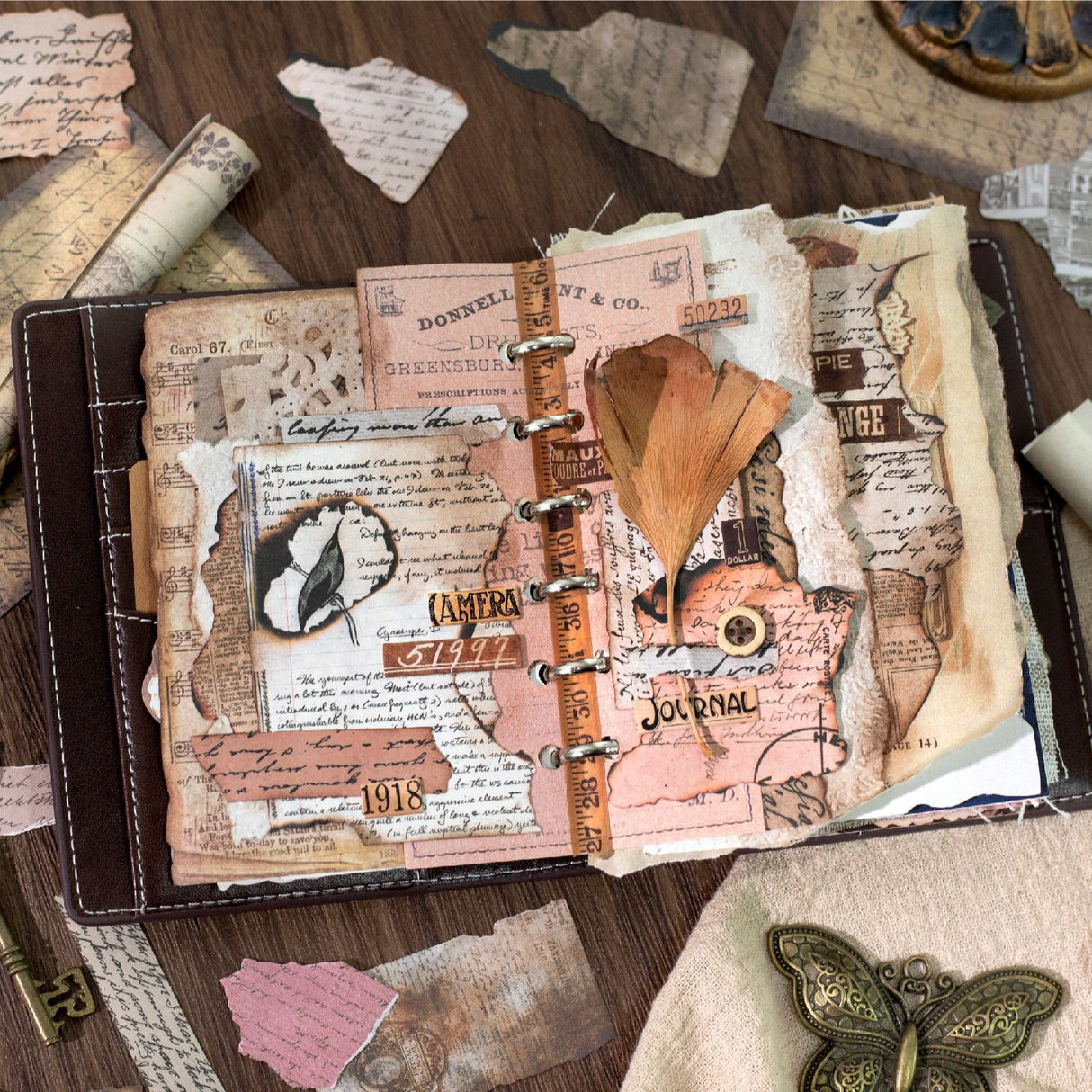 15pcs retro-burned sticker pack (S25102806)