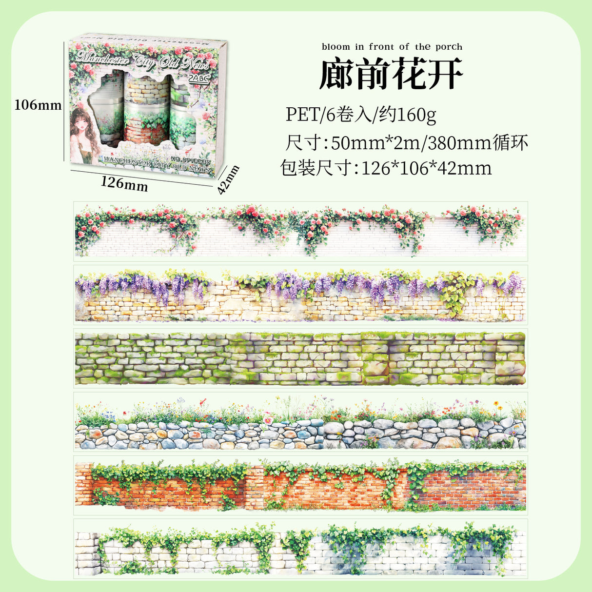 6 rolls wall flower PET-tape set (T25092805)