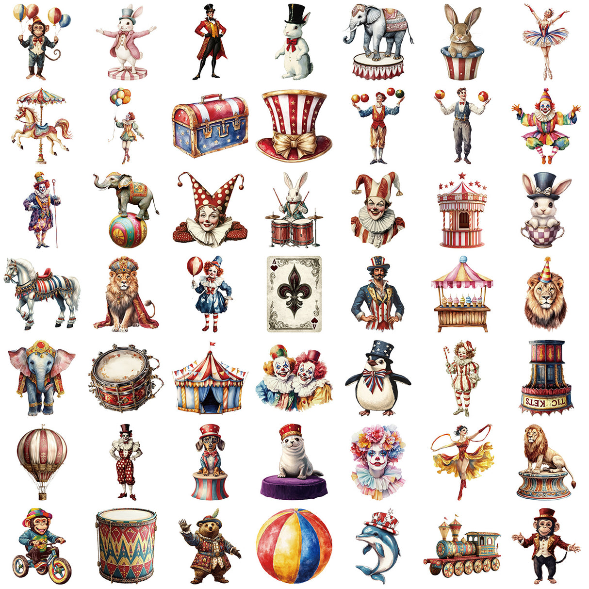 50pcs circus PET-sticker (S25100403)