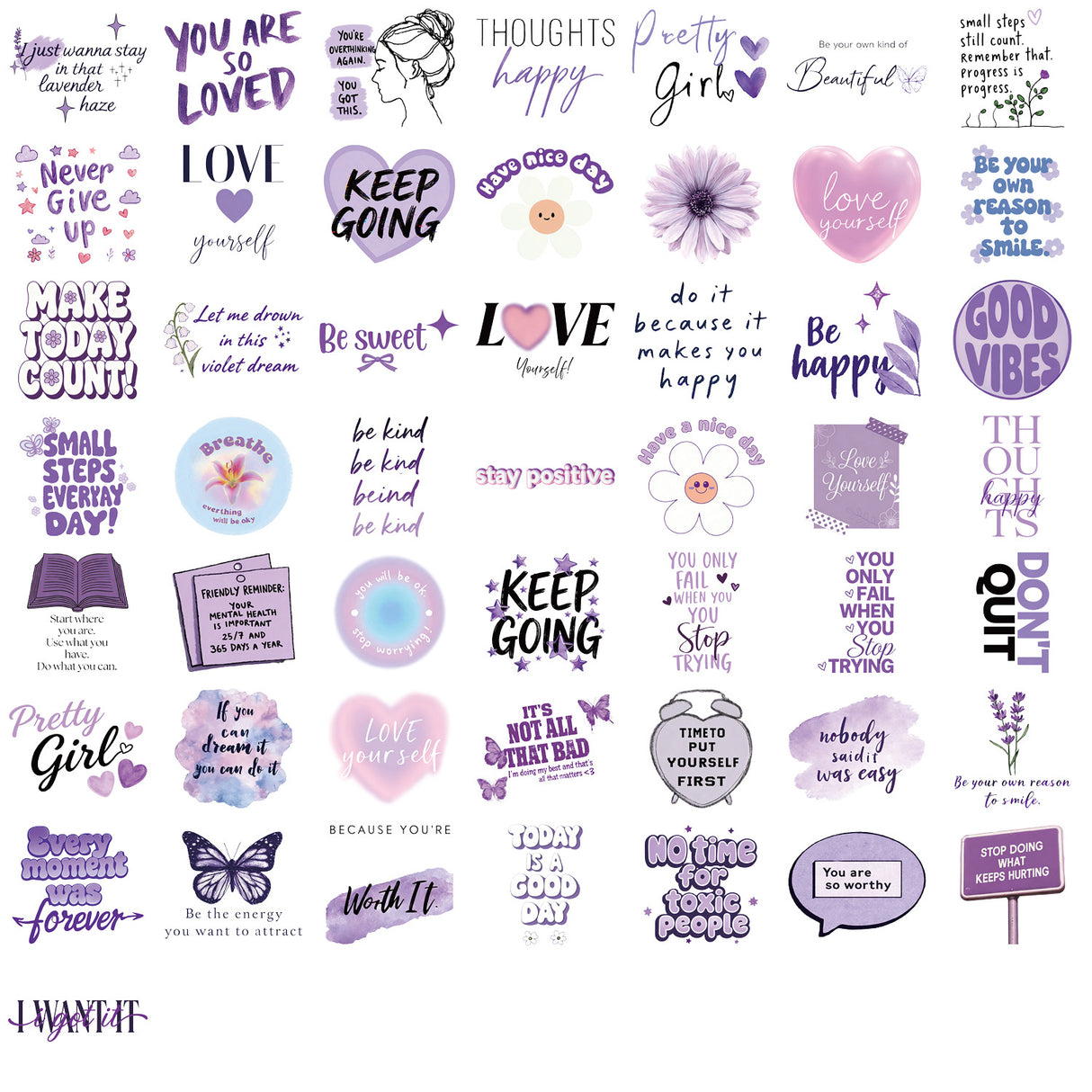 50pcs purple words sticker pack(S26041512)