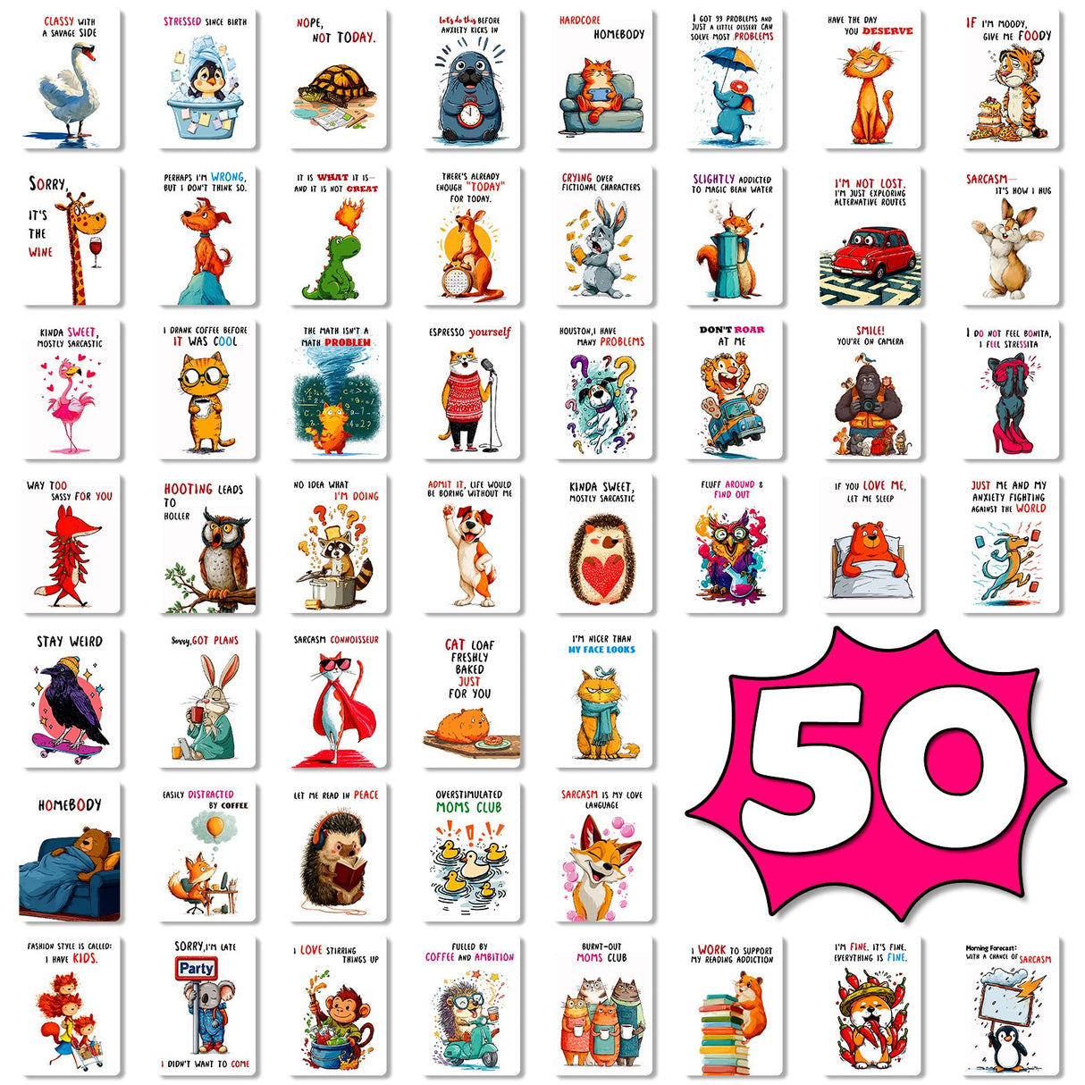 50pcs humor animals ATC card (C25112706) 2.5-3.5 in
