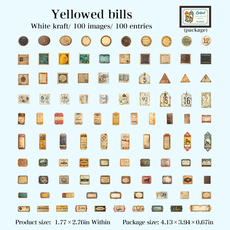 100pcs vintage label sticker pack (S25102107)