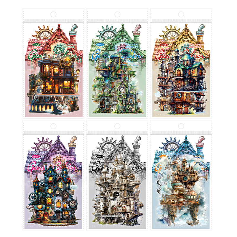 15pcs steampunk Gear cabin sticker pack (S25080305)